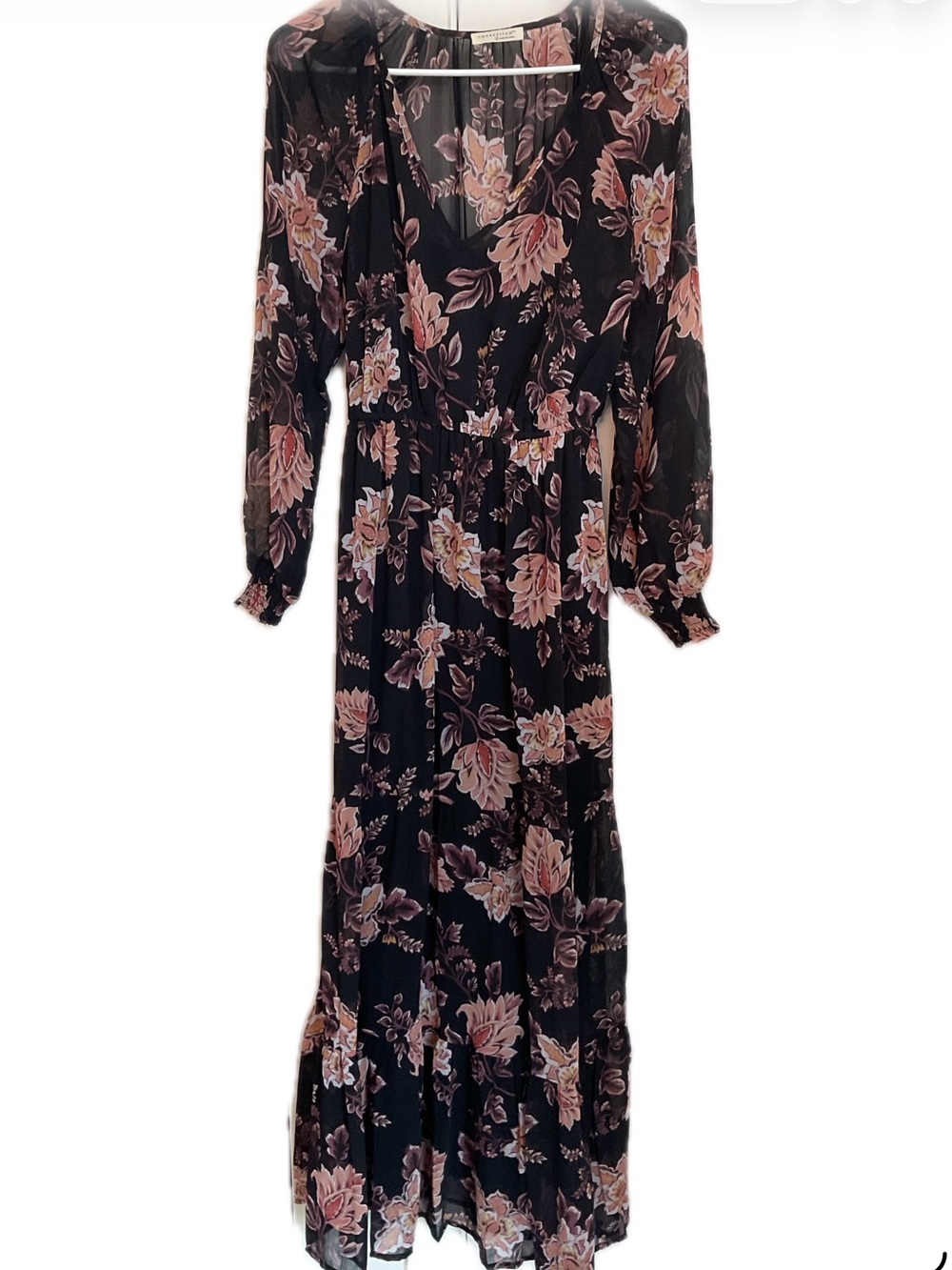 Lovestitch Bohemian Long Sleeve Chiffon Floral Maxi Dress.